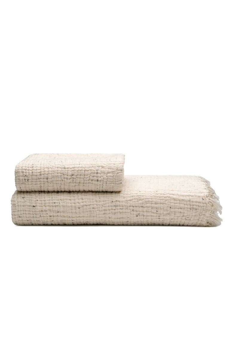Olive & Linen Soho Supersoft 4-Layer Cotton Gauze Bath and Hand Towel - Set, Main, color, Ecru Black Dots