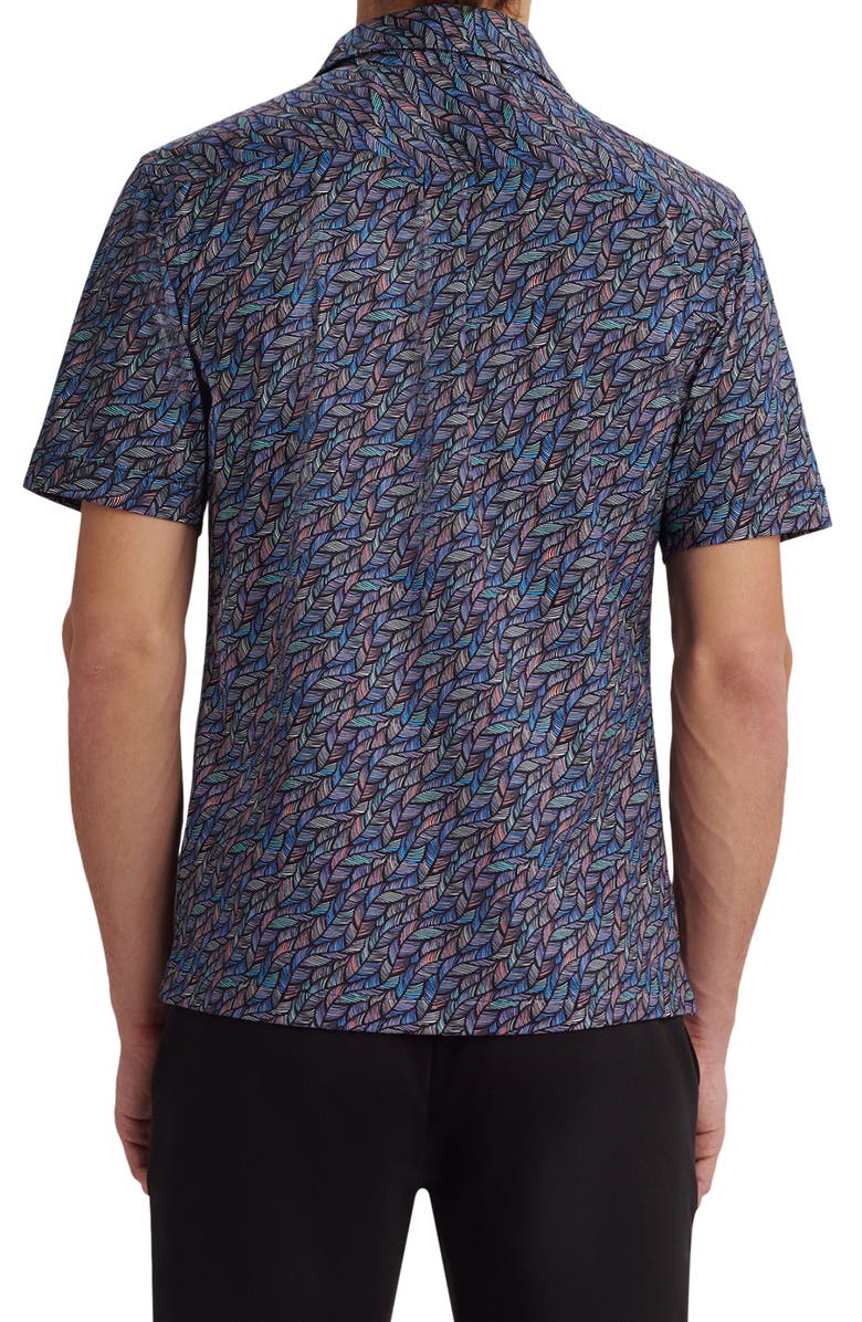 Bugatchi OoohCotton<sup>®</sup> Tech Short Sleeve Button-Up Camp Shirt, Alternate, color, Navy