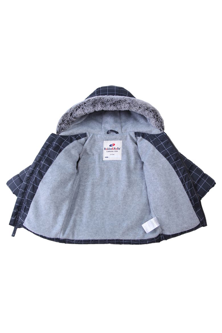 Plaid Fleece Hooded Puffer Jacket, Alternate, color, Dark Gray Stone White Check