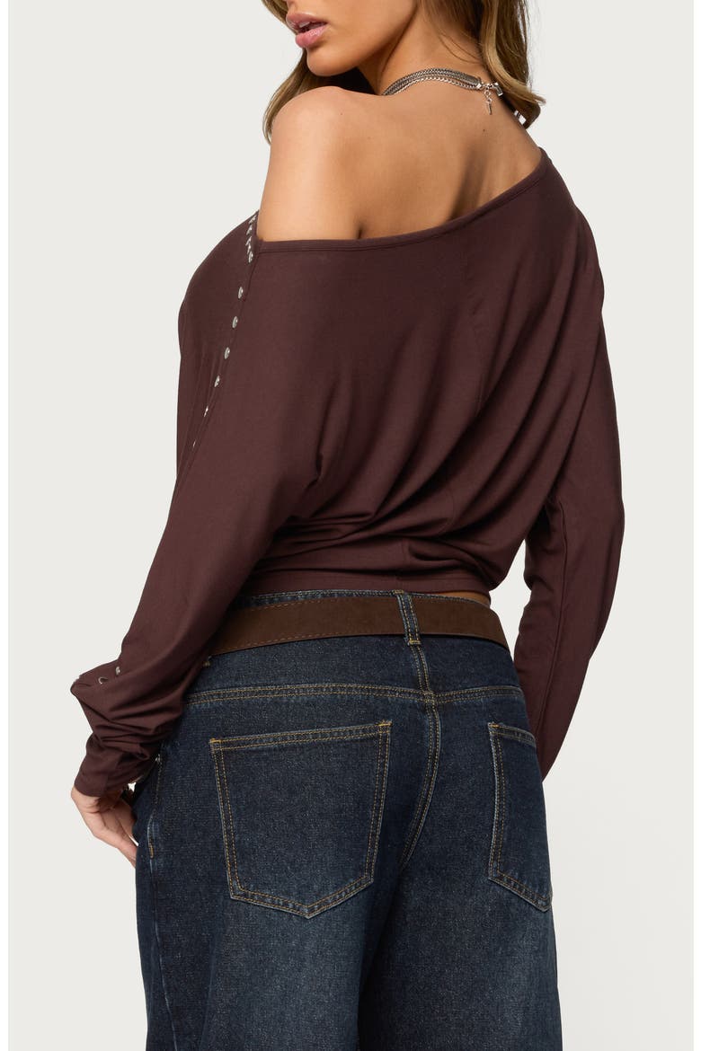 Paola Stud One-Shoulder Top, Alternate, color, BROWN