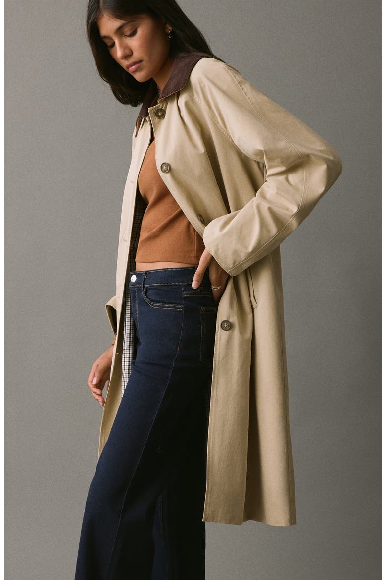 Corduroy Collar Trench Coat, Alternate, color, ECRU