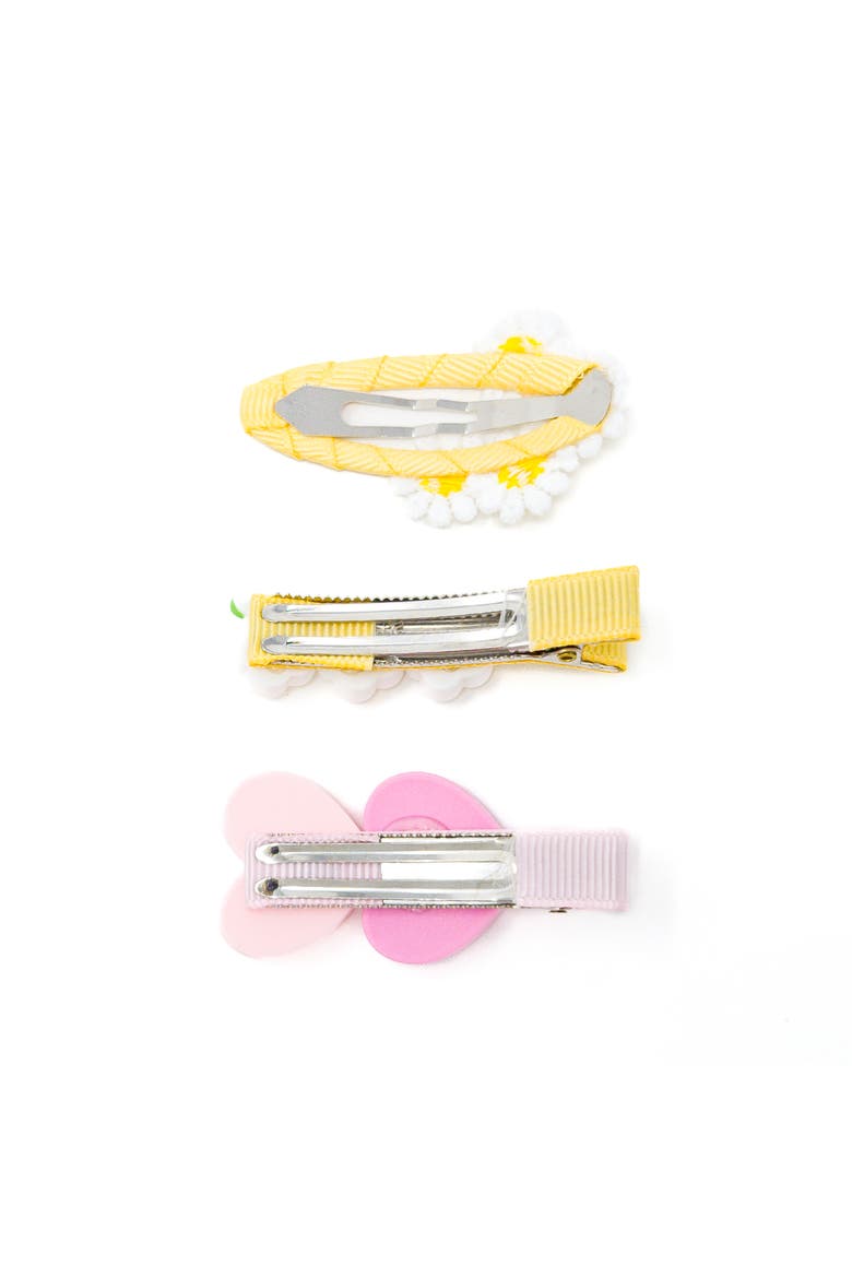 3pc Hair Clip Set - Heart & Daisy Charm, Alternate, color, Daisy Lemon Pop