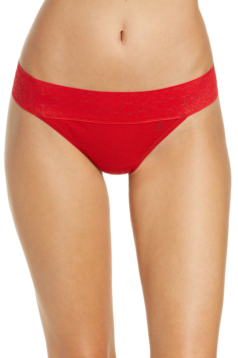 Cool Cotton Lace Trim Thong, Main, color, HAUTE RED