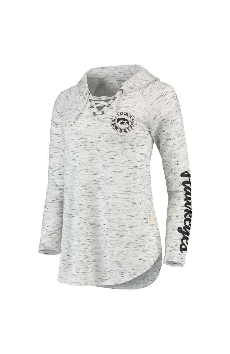 PRESSBOX Women's Pressbox Gray Iowa Hawkeyes Space Dye Lace-Up V-Neck Long Sleeve T-Shirt, Alternate, color,