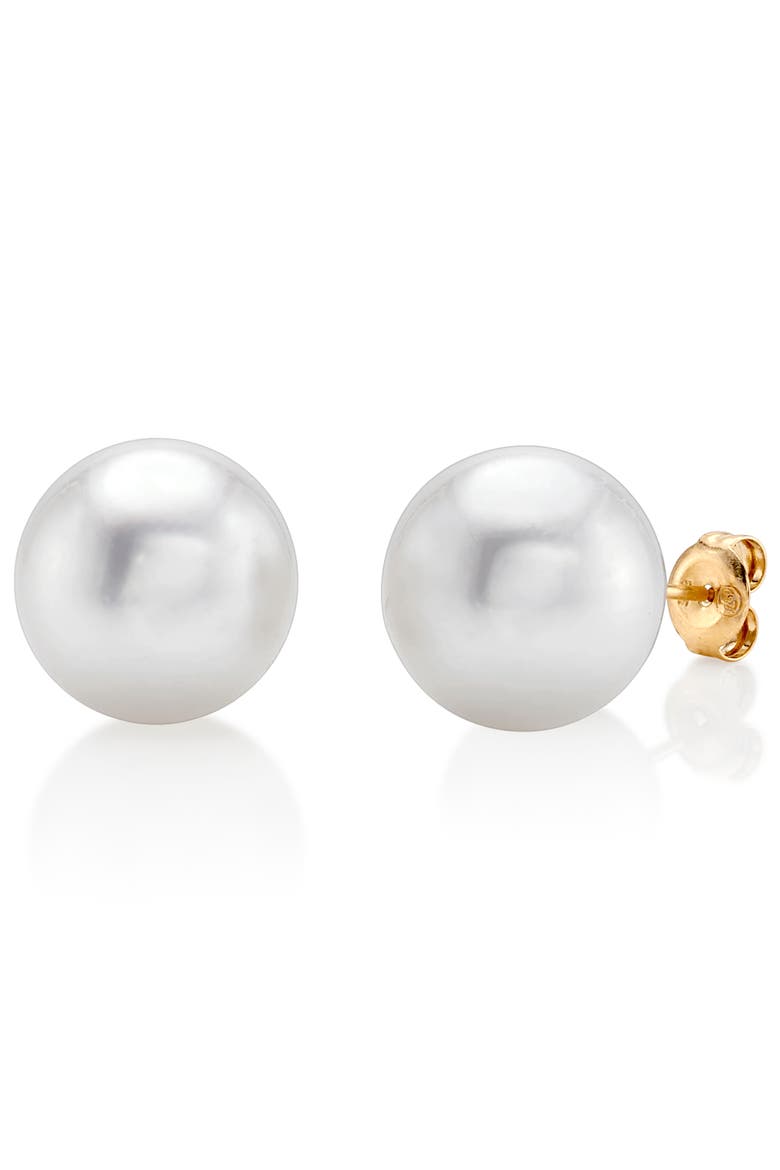 11mm South Sea Round Pearl Stud Earrings, Main, color, Yellow Gold