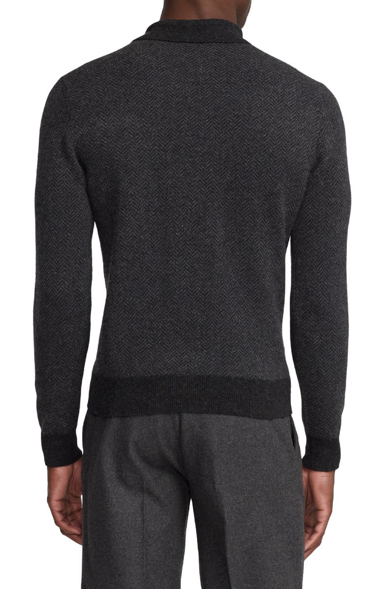 Ralph Lauren Purple Label Herringbone Cashmere Polo Sweater, Alternate, color,