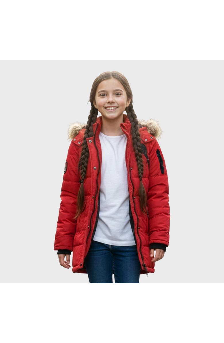 CANADA WEATHER GEAR Girls' Long Faux Fur Parka, Main, color, Red