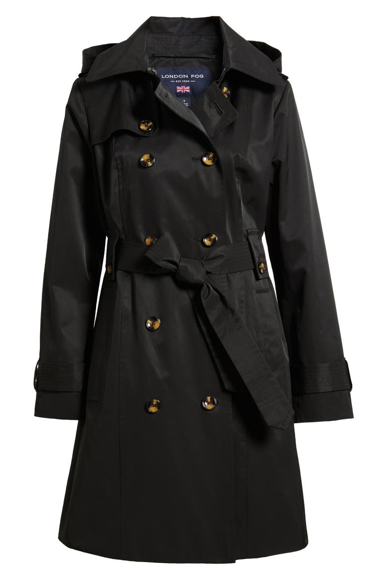 Missy Hooded Belted Trench Coat, Alternate, color, BLACK
