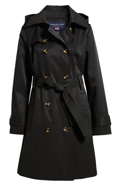 London Fog Missy Hooded Belted Trench Coat In Black