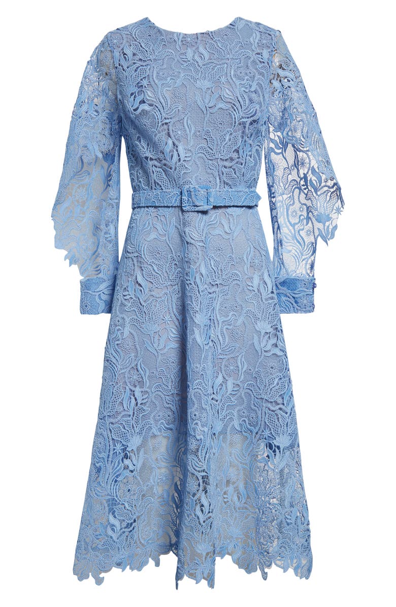 Oscar de la Renta Long Sleeve Bellflower Guipure Lace Dress, Alternate, color, 