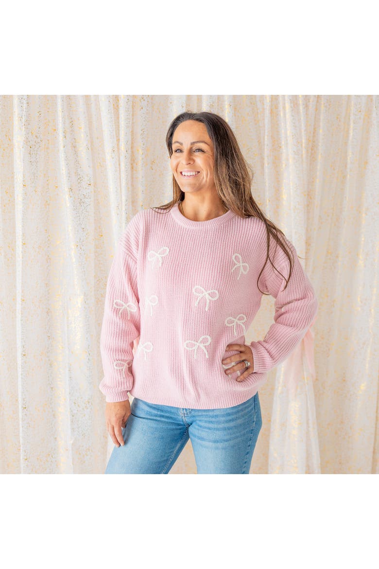 All Over Bows Knit Women's Sweater, Alternate, color, Blush Pink