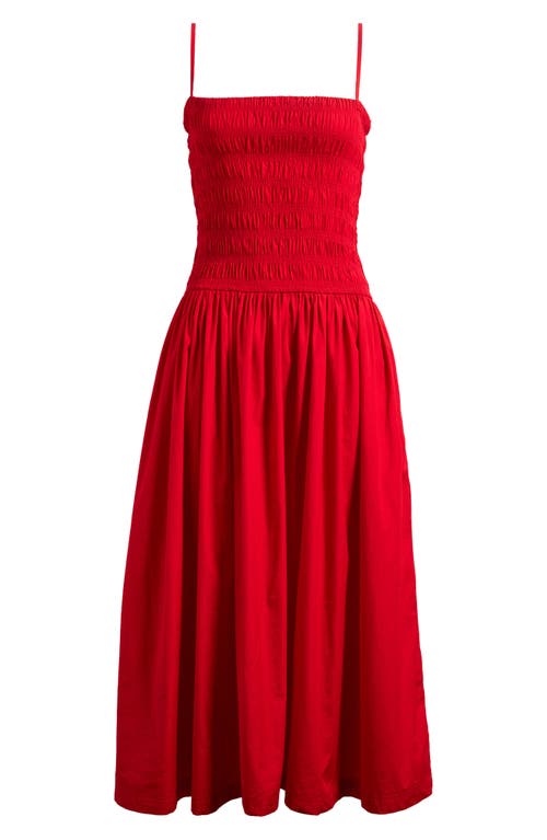 Madewell Poplin Smocked Maxi Dress Festival Red