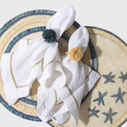 JOANNA BUCHANAN JOANNA BUCHANAN STRAW POMPOM NAPKIN RINGS, SET OF FOUR