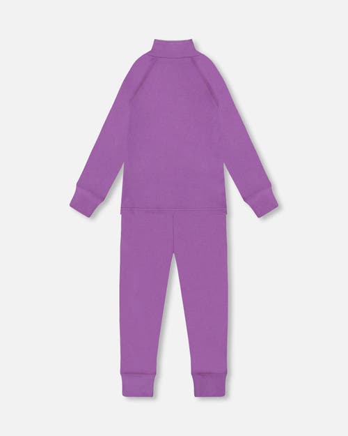 Deux Par Deux Kids Gender Inclusive Two-piece Thermal Underwear Set In Purple