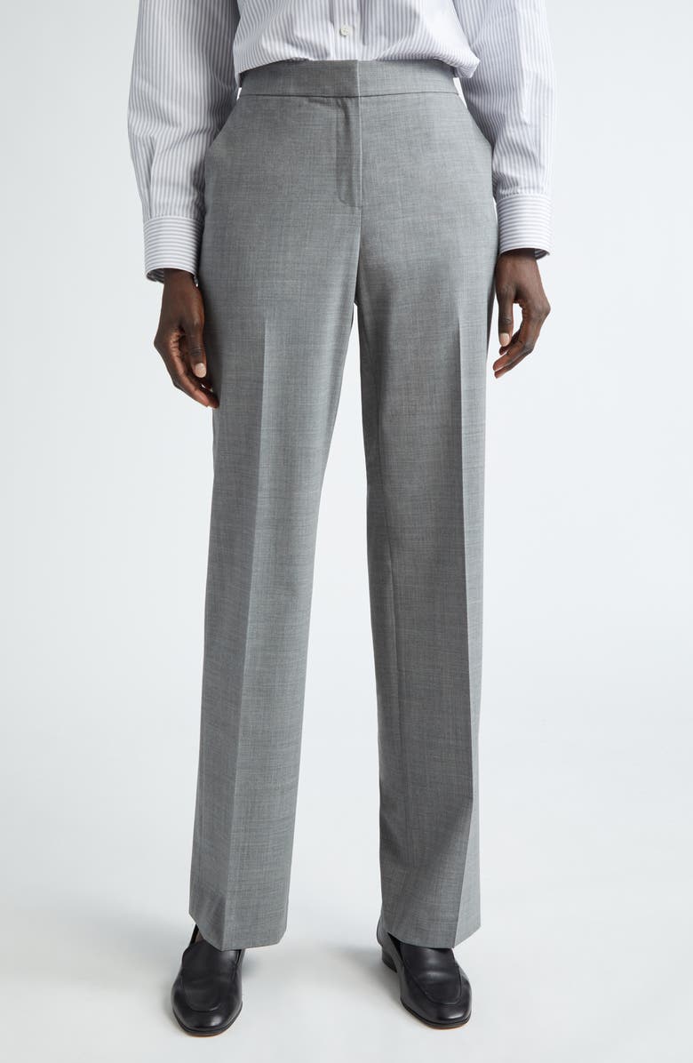 Lafayette 148 New York Irving Straight Leg Stretch Wool Pants, Main, color, Nickel