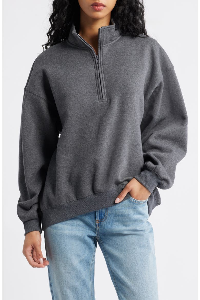 Relaxed Quarter Zip Pullover, Main, color, GREY MEDIUM CHARCOAL HEATHER