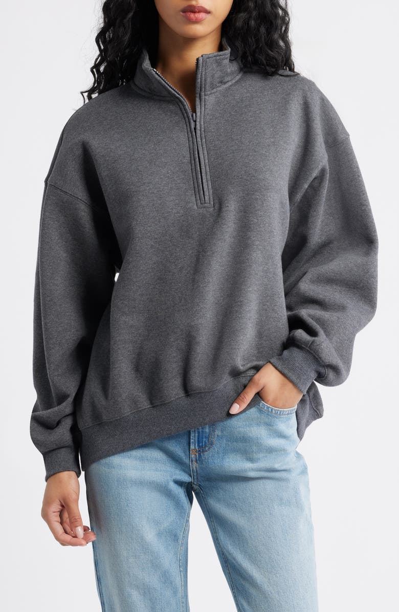 BP. Relaxed Quarter Zip Pullover, Main, color, Grey Medium Charcoal Heather