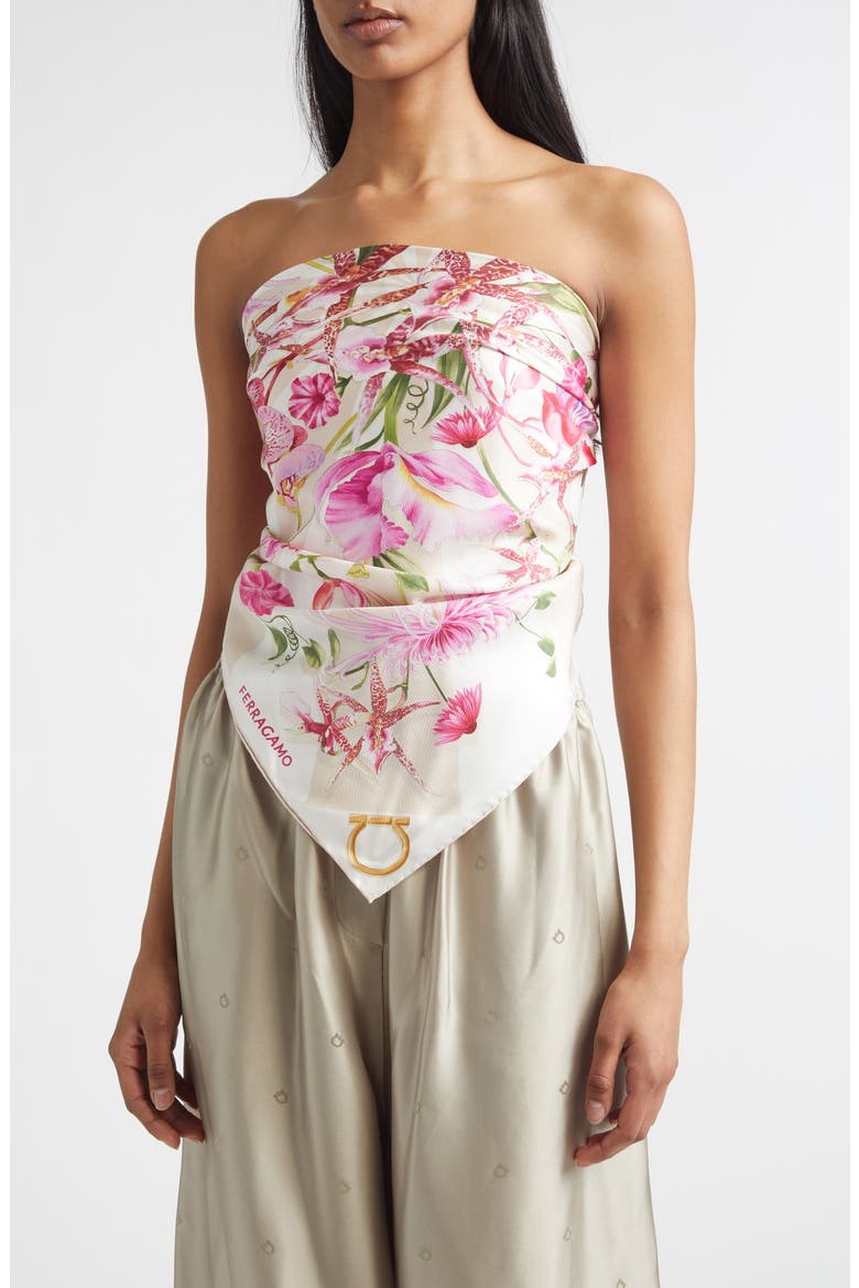 Gaia Floral Silk Square Scarf, Alternate, color, LIGHT BALLET/IVORY