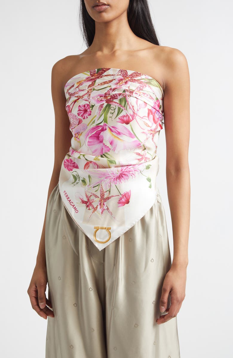 FERRAGAMO Gaia Floral Silk Square Scarf, Alternate, color, Light Ballet/Ivory