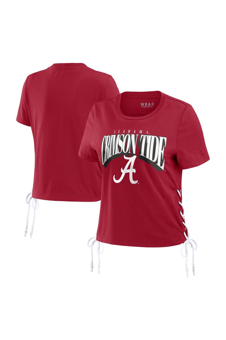 Women's WEAR by Erin Andrews Crimson Alabama Crimson Tide Side Lace-Up Modest Crop T-Shirt, Main, color, Crimson