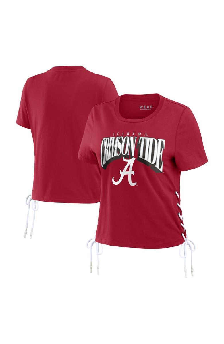 WEAR by Erin Andrews Women's WEAR by Erin Andrews Crimson Alabama Crimson Tide Side Lace-Up Modest Crop T-Shirt, Main, color, Crimson