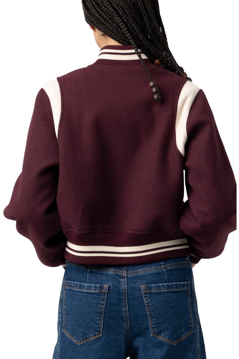 Varsity Bomber Jacket, Alternate, color, WINE