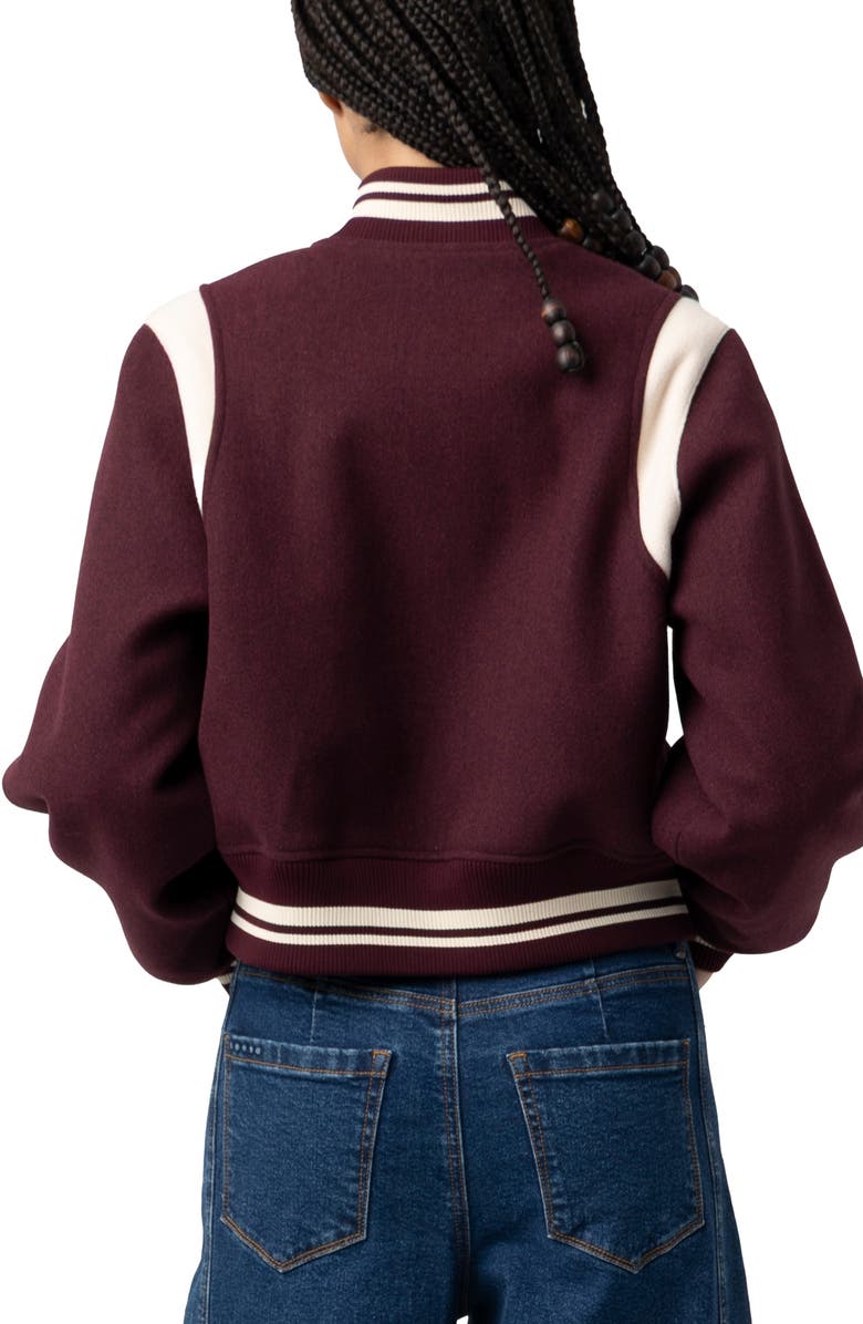 BLANKNYC Varsity Bomber Jacket, Alternate, color, Wine