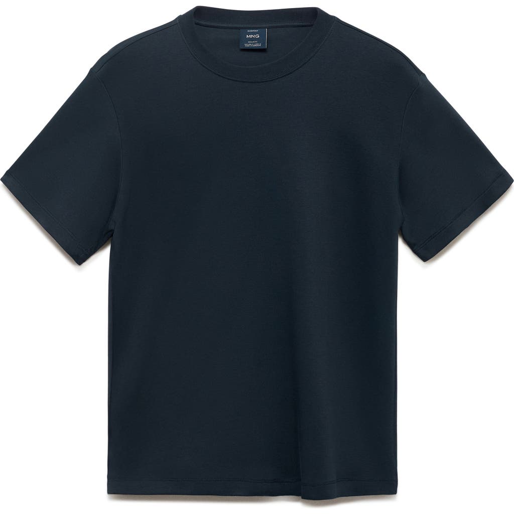 Mango Regular Fit Medium Weight Cotton T-shirt In Blue