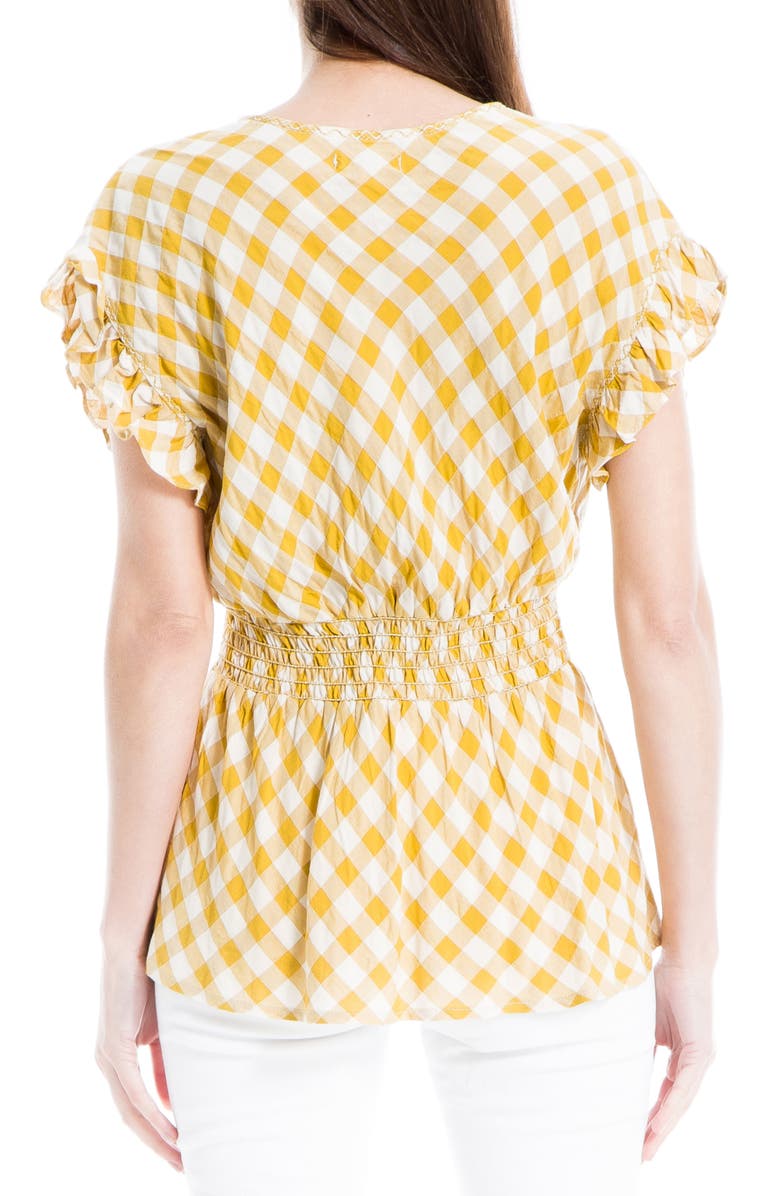 MAX STUDIO Gingham Smocked Waist Flutter Blouse, Alternate, color, Gold/ Cream