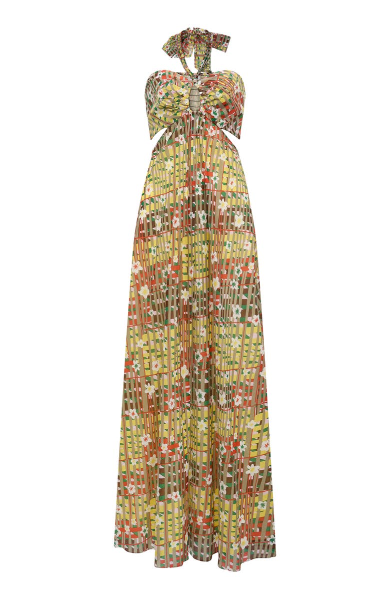 DVF Ainslina Floral Check Cotton & Silk Maxi Dress, Alternate, color, 