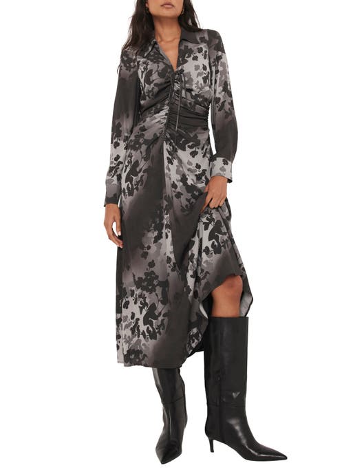 Mint Velvet Floral Print Midi Dress With A Collar In Black