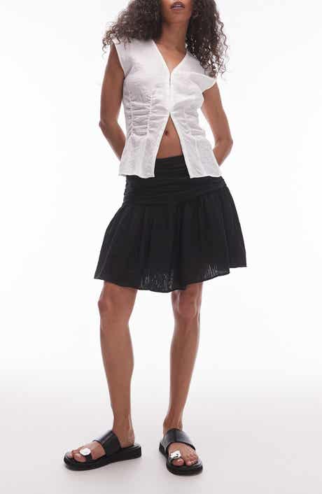 Topshop Ruched Drop Waist Cotton Miniskirt