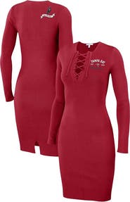 WEAR by Erin Andrews Women's WEAR by Erin Andrews Red Tampa Bay Buccaneers Lace Up Long Sleeve Dress
