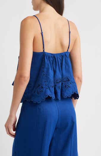 FARM Rio Richelieu Eyelet Embroidered Linen Blend Camisole