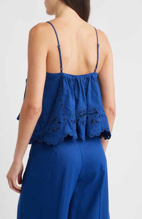 FARM Rio Richelieu Eyelet Embroidered Linen Blend Camisole