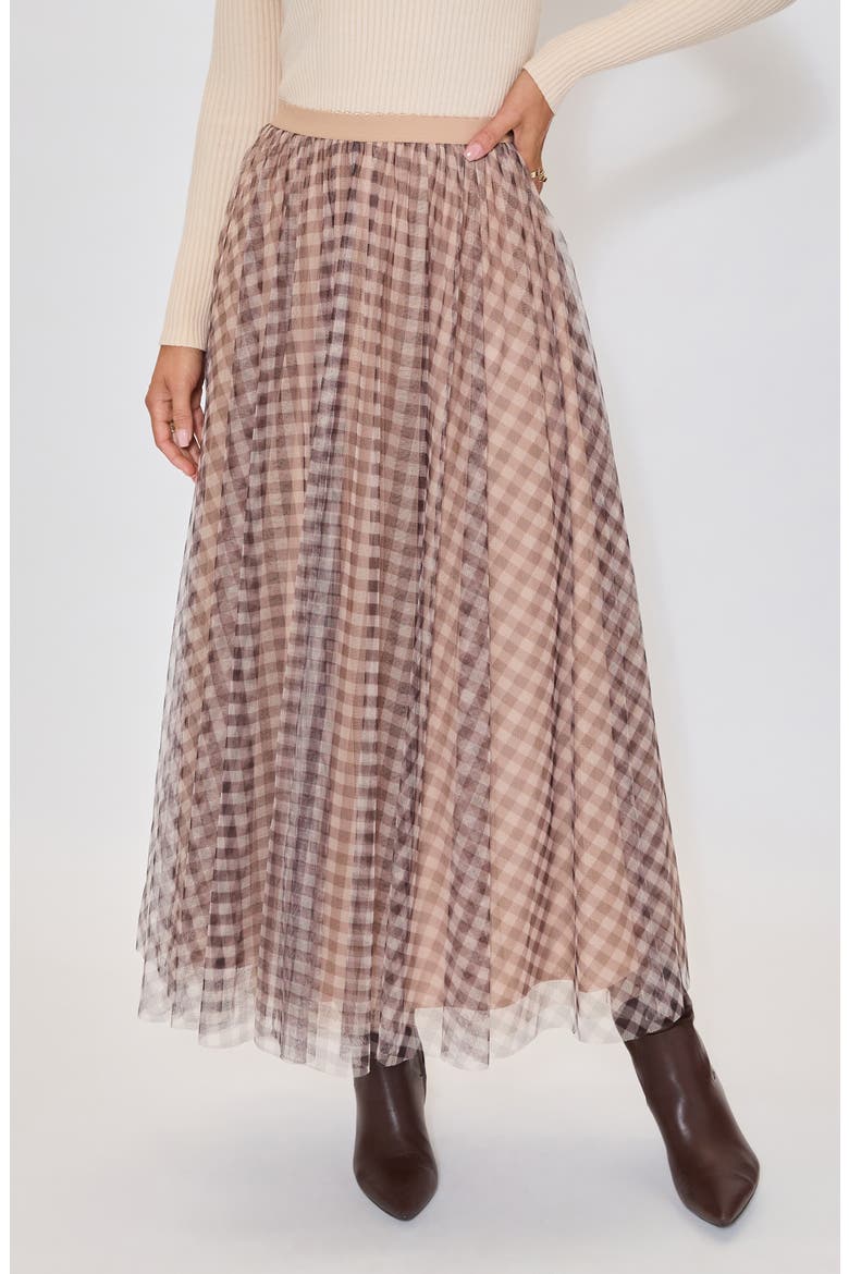 Maple Hill Gingham Maxi Skirt, Main, color, TAUPE