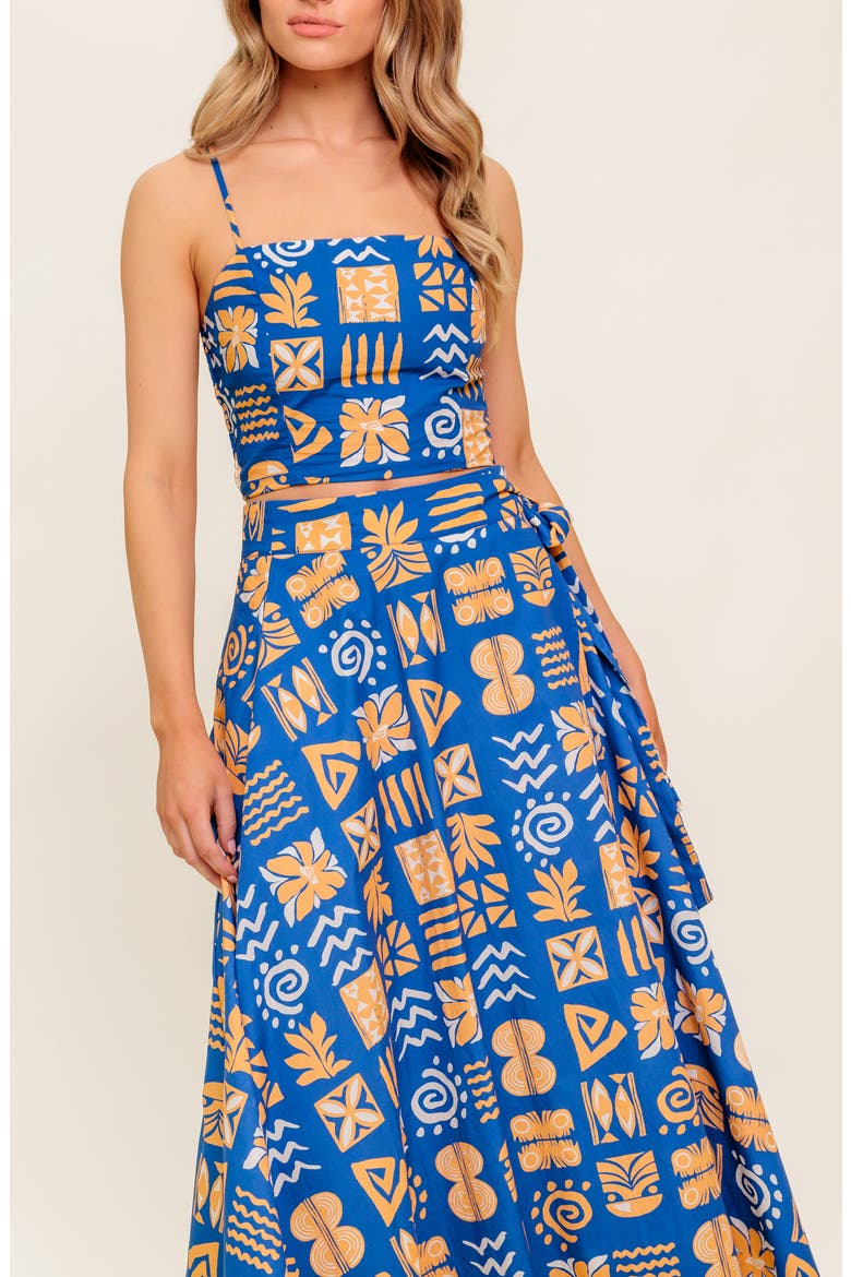 Print Top & Maxi Skirt Set, Alternate, color, NAVY/ CORAL