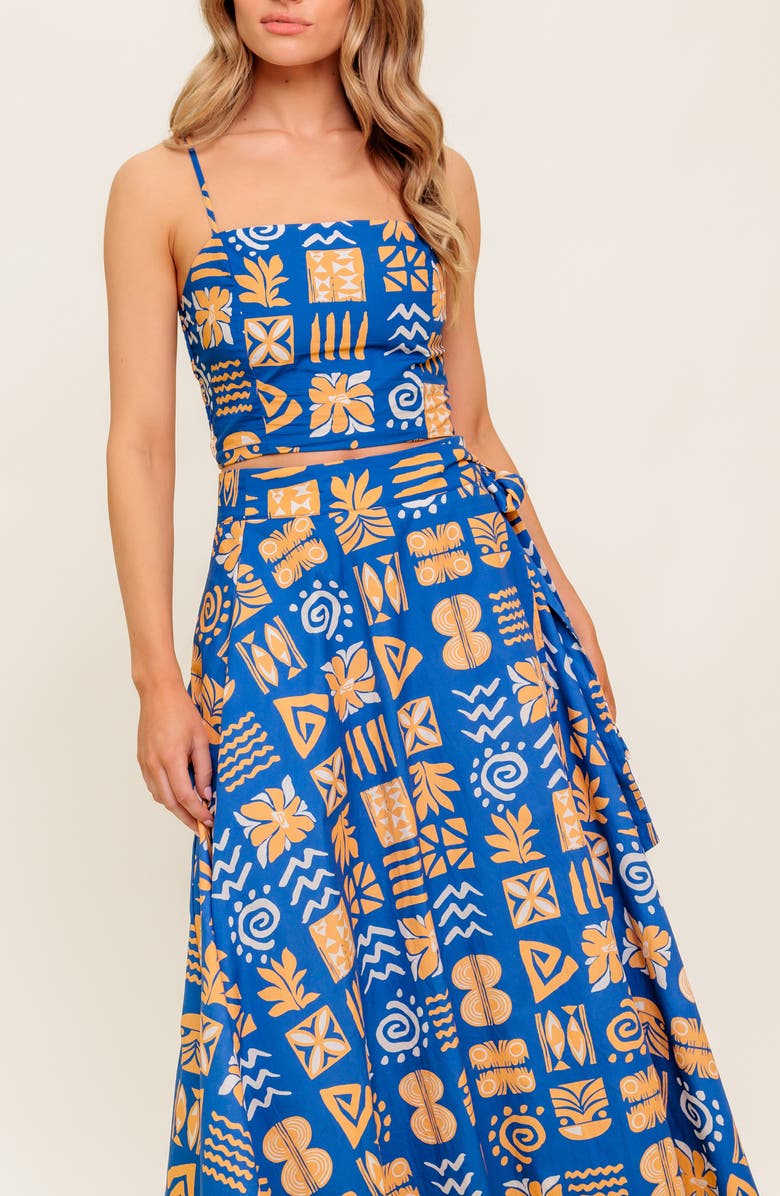 FLYING TOMATO Print Top & Maxi Skirt Set, Alternate, color, Navy/ Coral