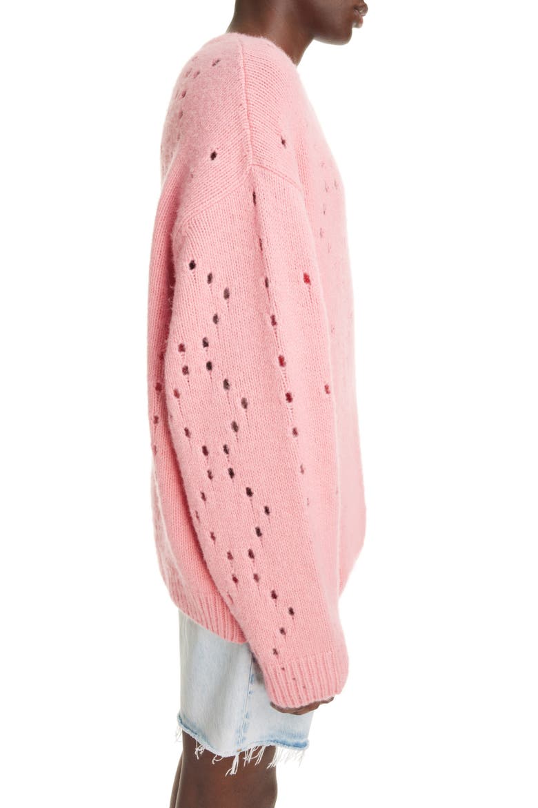 Oversize Pointelle Stitch Crewneck Sweater, Alternate, color, FLAMINGO