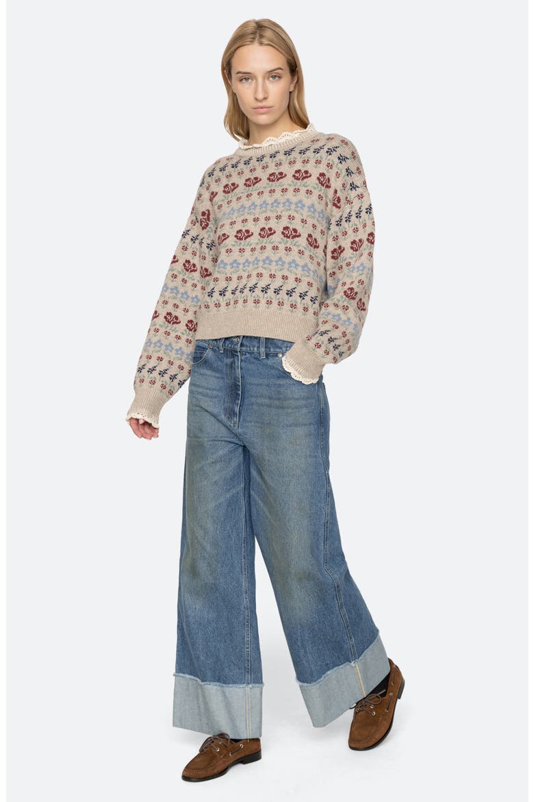 Preston Floral Intarsia Knit Sweater, Alternate, color, CREAM
