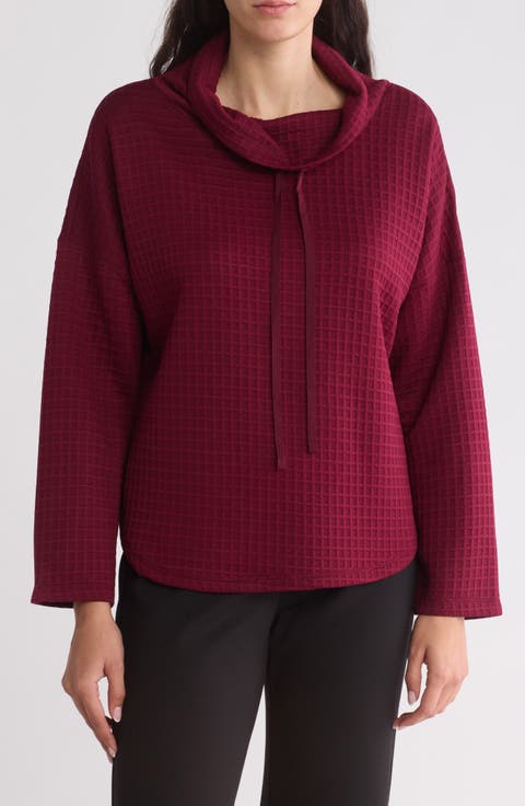 Funnel Neck Waffle Knit Pullover