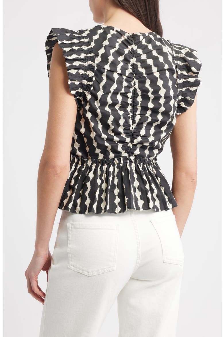 Cali Ikat Print Peplum Top, Alternate, color, PAINTED NOIR