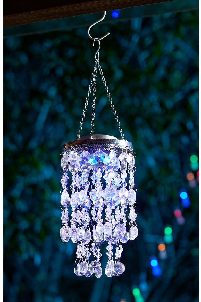 Solar Lighted Acrylic Jewel Beaded Wind Chime or Chandelier Hanging Decor, Alternate, color, White
