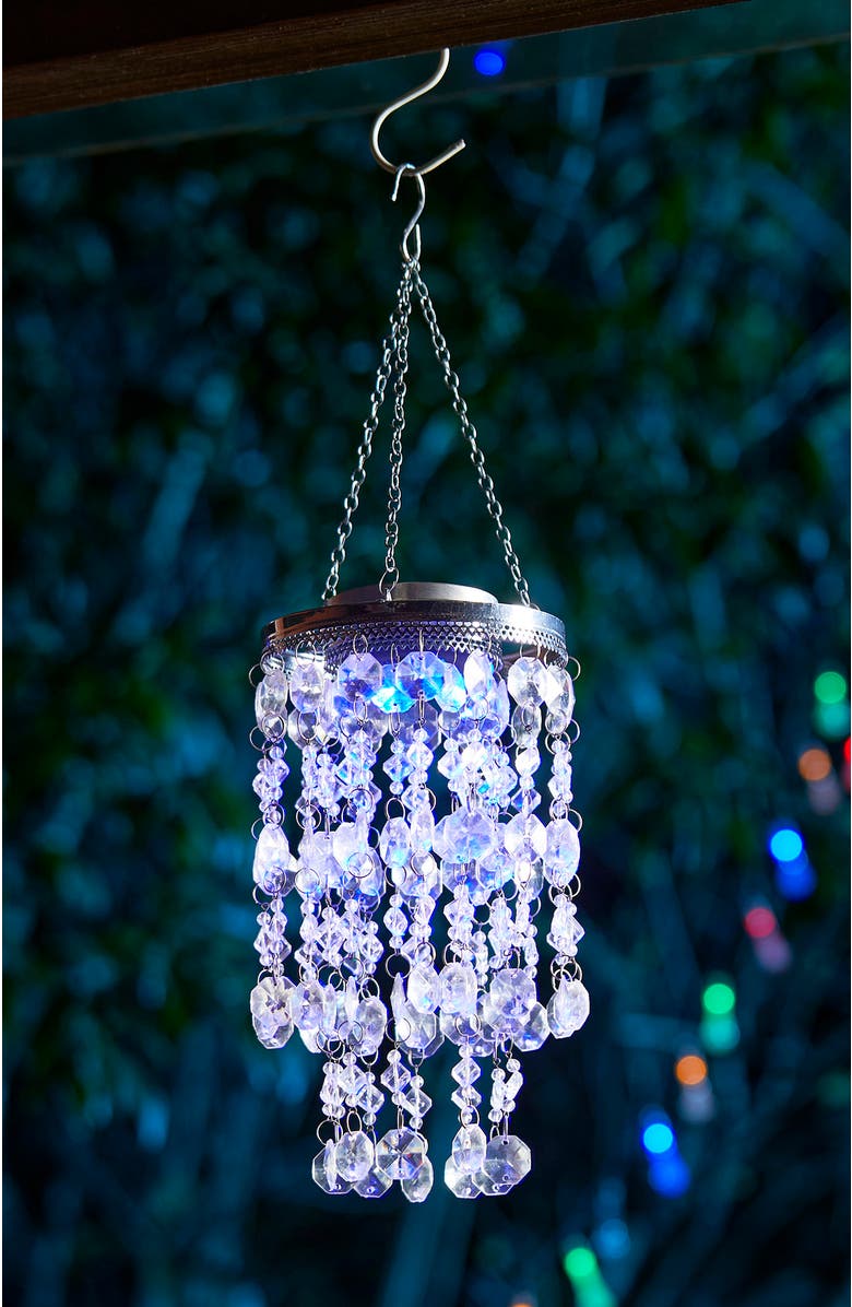 Glitzhome Solar Lighted Acrylic Jewel Beaded Wind Chime or Chandelier Hanging Decor, Alternate, color, White