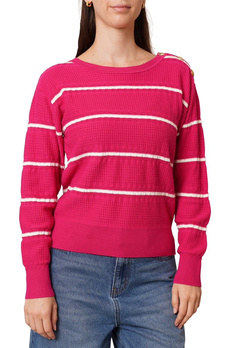 Stripe Pullover Sweater, Main, color, ROSE MAGENTA/ COCONUT MILK