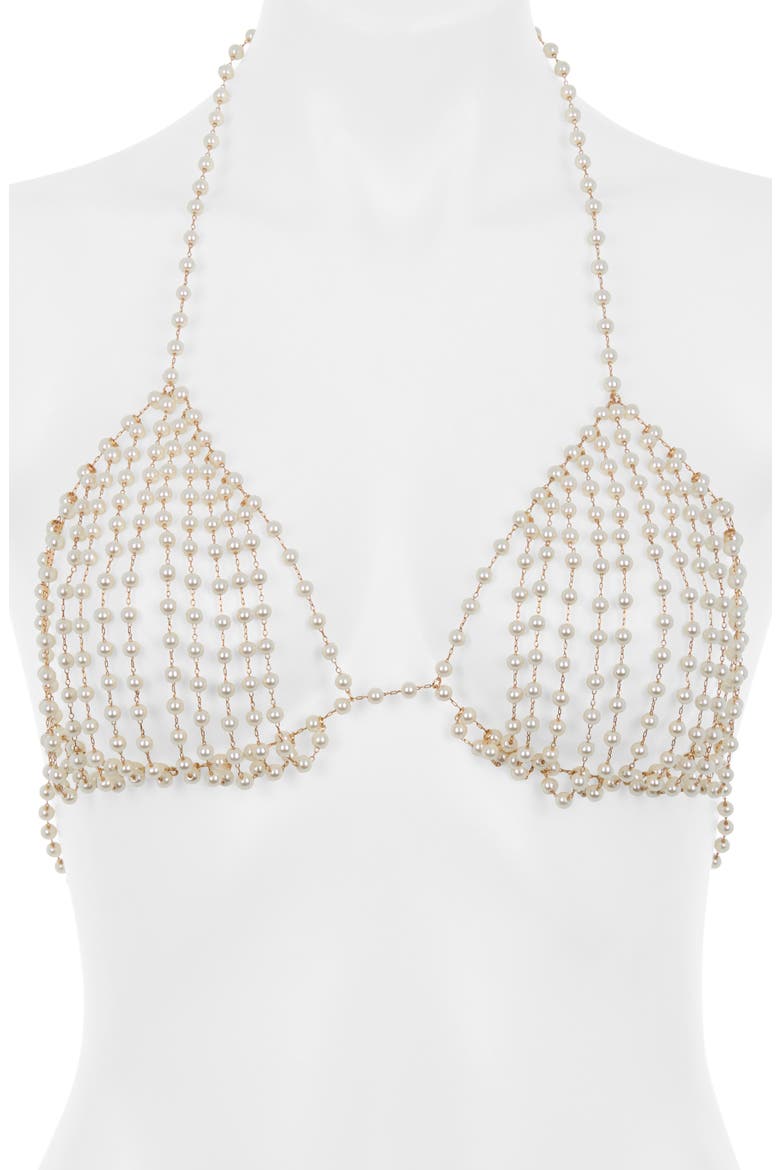 Imitation Pearl Halter Bralette, Main, color, PEARL COLLECTION