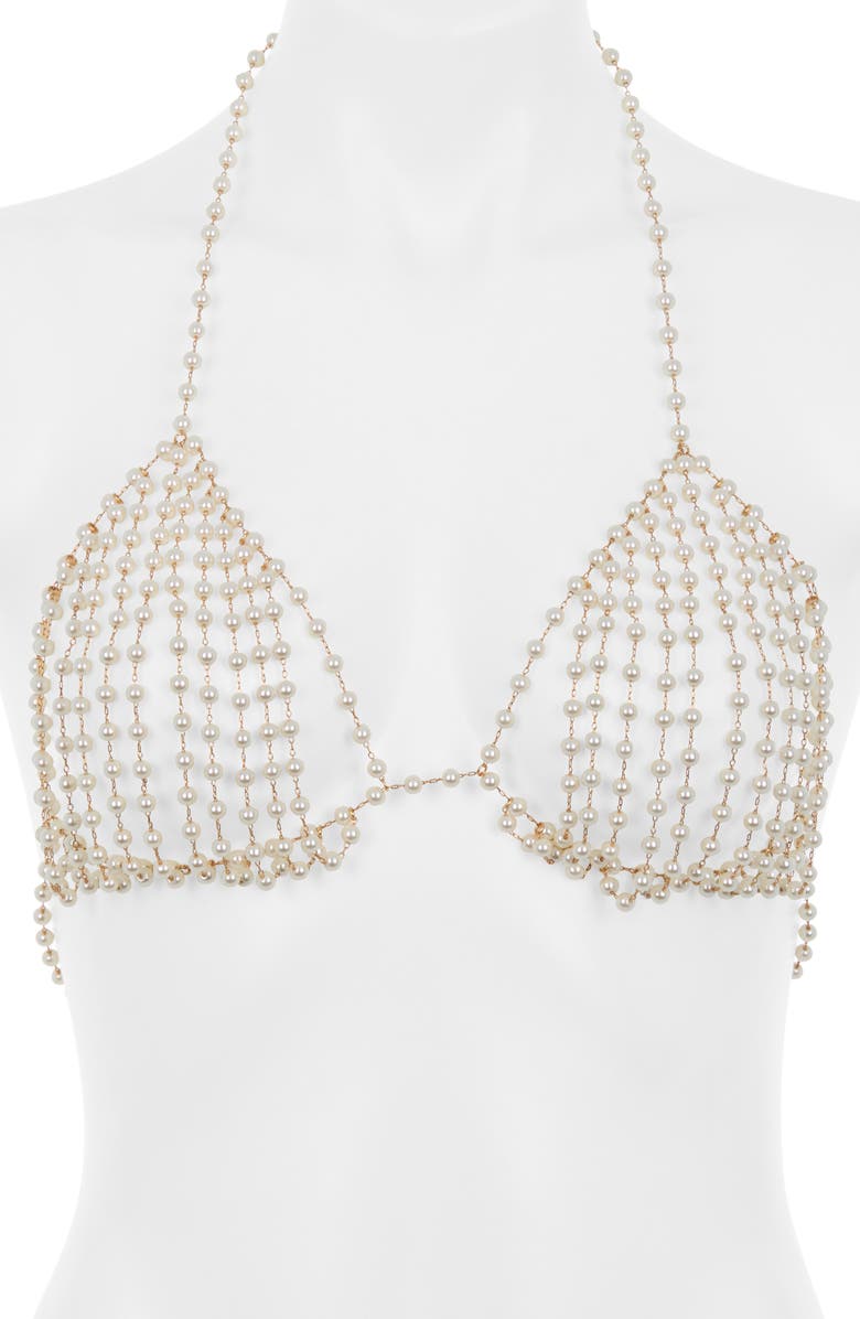 Bluebella Imitation Pearl Halter Bralette, Main, color, Pearl Collection