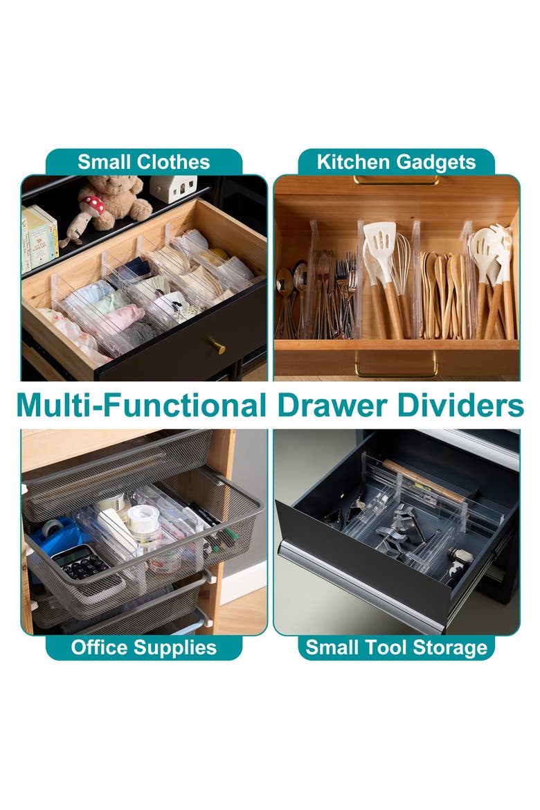 Set of 8 Adjustable Drawer Dividers, Alternate, color, NO COLOR