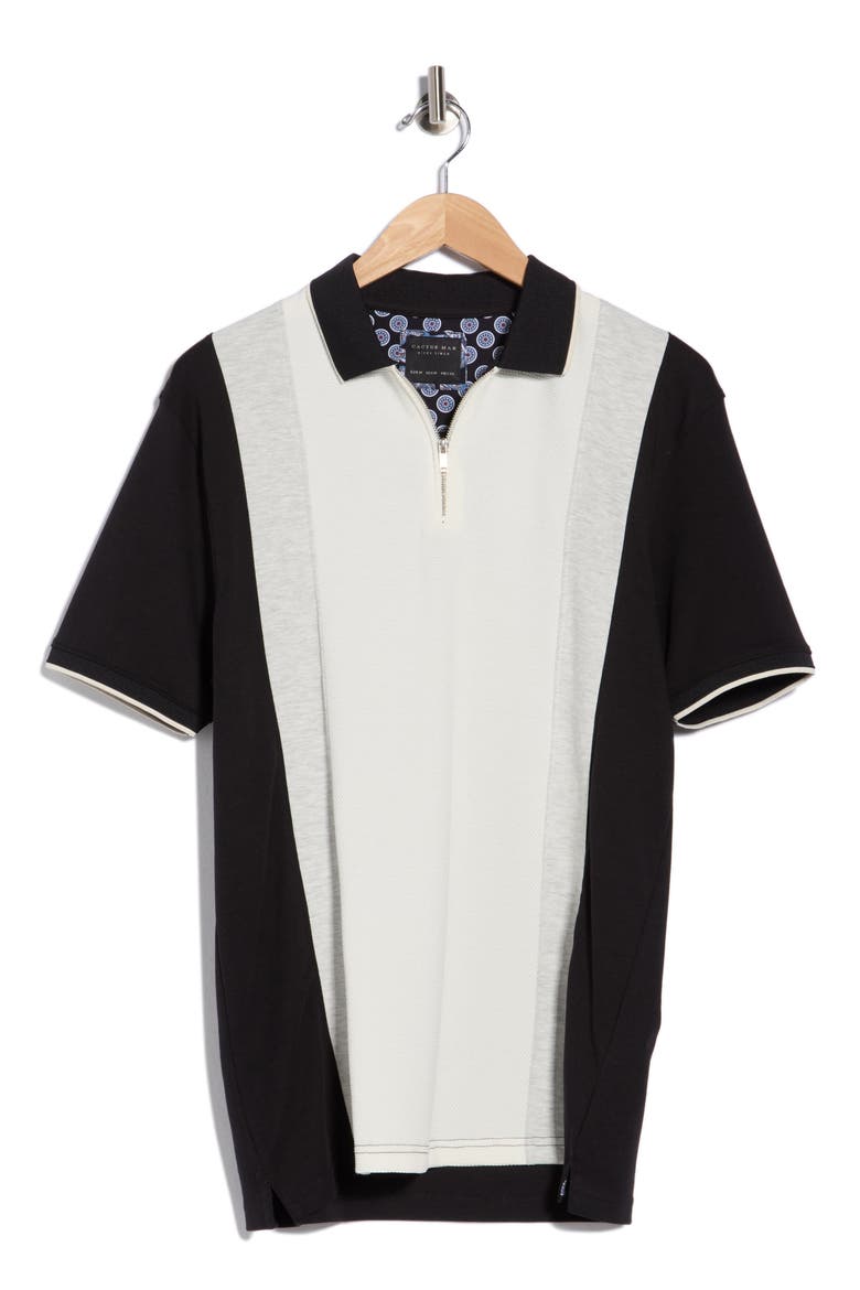 Quarter Zip Textured Polo, Main, color, BLACK