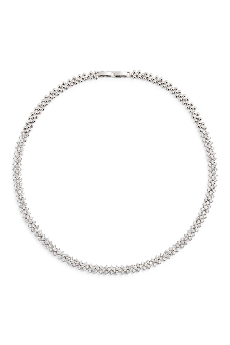 Herringbone Cubic Zirconia Collar Necklace, Main, color, CLEAR- SILVER